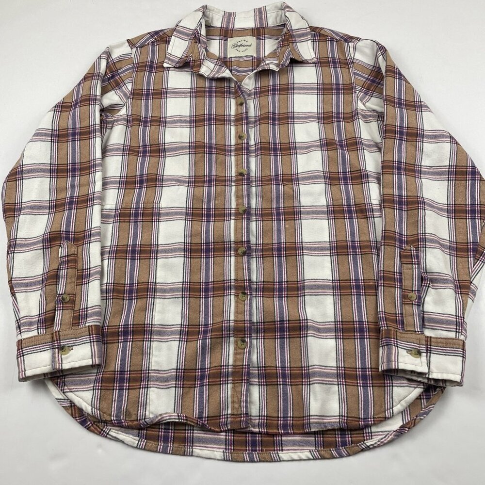 Jachs Girlfriend NY Flannel Shirt Women's S Button Up Plaid Soft Side Pockets